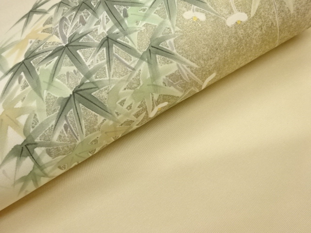  作家物　塩瀬金彩手描き笹模様名古屋帯